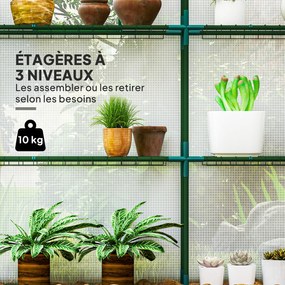 Estufa de jardim 140 x 143 x 190 cm com 1 porta, 2 janelas e prateleiras de 3 níveis para legumes, plantas e flores; cobertura em PE branca
