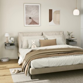 Conjunto de 2 Mesas de Cabeceira Flutuantes com Gaveta e Prateleira Aberta para Sala de Estar, 35x32x22,5 cm Cinzento