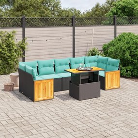 vidaXL 8 pcs conjunto de sofás p/ jardim c/ almofadões vime PE preto