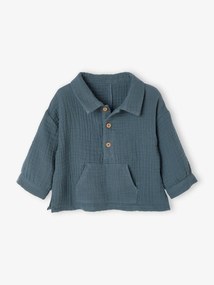 Camisa em gaze de algodão, para bebé azul-ardósia