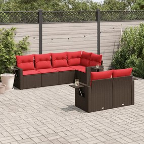 vidaXL 7 pcs conjunto de sofás jardim c/ almofadões vime PE castanho