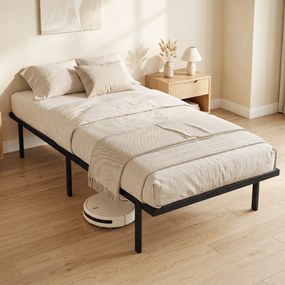 Estrutura de cama 90 x 200 cm com base de metal (COLCHÃO NÃO INCLUIDO), cama individual com espaço de arrumação por baixo, silenciosa, montagem fácil,