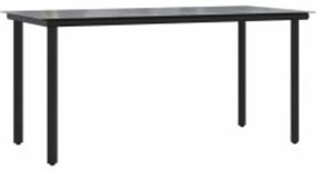 Conjunto de jantar jardim 7 peças almofadas vidro vime PE preto