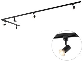 Sistema de calhas moderno com 5 focos monofásicos preto - Jeany Moderno