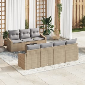 Conjunto de Jantar de Jardim de 8 Peças com Almofadas Bege em Rattan S