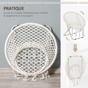 Poltrona redonda de jardim Loveuse, em forma de lua, dobrável, de grande conforto, em macramé de algodão e poliéster, bege