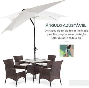 Chapéu de Sol com Luzes LED 268x205x248 cm Chapéu de Sol de Jardim Inclinável até 45° e Abertura a Manivela Creme