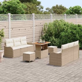 Conjunto de sofá pra jardim com 9 peças e almofadas bege de ratan sint