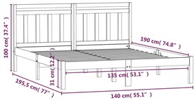 Estrutura de cama casal 135x190 cm madeira maciça