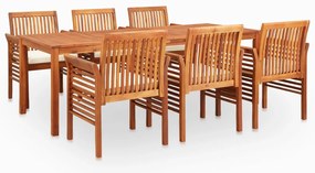 7 pcs conjunto de jantar exterior c/ almofadões acácia maciça