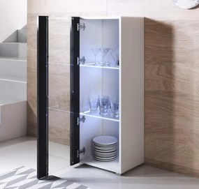 Vitrine Alta Fajões – 40x128 cm – Branco e Preto com LED Azul – Com Pé