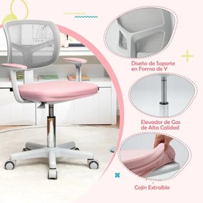 Conjunto 2 em 1 de secretária e cadeira para crianças Secretária ajustável em altura e ângulo com cadeira ergonómica giratória Rosa