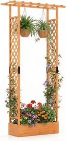 Floreira de jardim 110 x 35 x 227 cm elevada em madeira com treliça, teto suspenso, orifícios de drenagem, abeto, para plantas trepadeiras, laranja