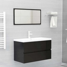 vidaXL 2 pcs conj. móveis casa de banho contraplacado preto brilhante