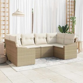 vidaXL Conjunto de Sofá de Jardim 6 Peças com Almofadas Bege Polirattan