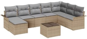 Conjunto de Sofás de Jardim vidaXL 9 Peças com Almofadas Rattan de Pol