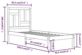 Estrutura cama solteiro 90x190 cm pinho maciço branco