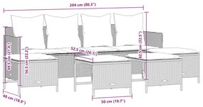 5 pcs conjunto de sofás p/ jardim com almofadões vime PE bege
