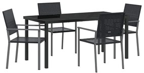 Conjunto de Jantar de Jardim 5 Peças Preto em Rattan Sintético