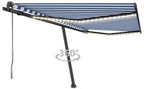 Toldo automático c/ LED e sensor de vento 450x350cm azul/branco