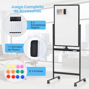 Quadro branco móvel magnético 60x90cm seco dupla face com rodas de suporte rotação 360° altura ajustável de 151-178cm no escritório escola Preto