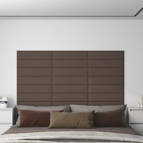 vidaXL Painel de parede 12pcs 60x15cm tecido 1,08 m² cinza-acastanhado