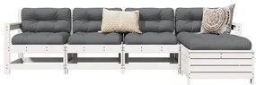 vidaXL 5 pcs conjunto de sofás de jardim madeira pinho maciça branco