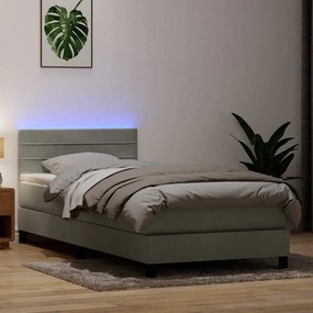 vidaXL Cama box spring c/ colchão e LED cinzento-claro 80x210 cm veludo