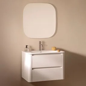 Conjunto De Móveis De Banheiro De Madeira Egerton Com Pia Integrada Branco & Quadrado Led E Anti-embaciamento 75x75 Cm Tobie & Castanho - Sklum