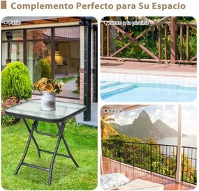 Mesa para jardim quadrada de 46,5 cm com estrutura resistente à ferrugem e tampo de vidro temperado para piscina e varanda jardim Preto
