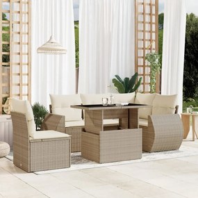 6 pcs conjunto de sofás p/ jardim com almofadões vime PE bege
