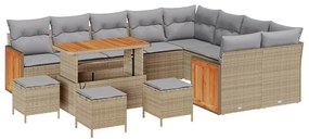 Conjunto de Sofá de Jardim com 13 Peças Bege Rattan PE Acácia