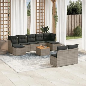 10 pcs conjunto sofás de jardim c/ almofadões vime PE cinzento