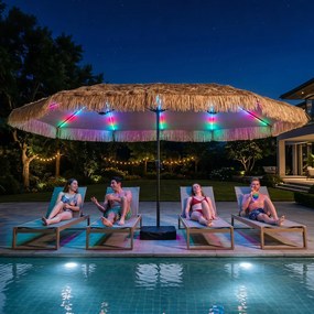 Guarda-sol de Jardim com base, 450 x 270 x 252 cm, Luzes LED Solares, Castanho