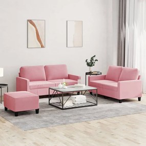 3 pcs conjunto de sofás com almofadões veludo rosa