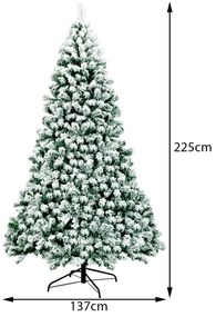 Arvore natal com neve artificial de 225 cm Iluminado com dobradiça 550 luzes LED Base metálica dobrável Verde