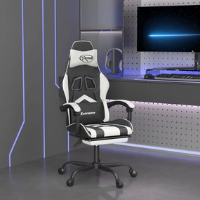 vidaXL Cadeira de gaming c/ apoio pés couro artificial preto/branco
