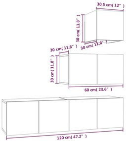 Conjunto móveis de TV 4 pcs madeira processada carvalho fumado