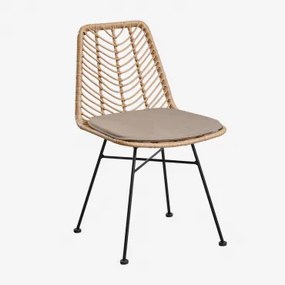 Cadeira De Jantar Em Rattan Sintético Natural Gouda Natural & Negro & Castanho Moka - Sklum