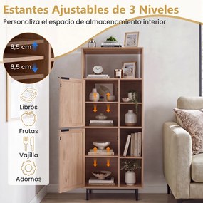 Estante de Arrumação, 60 x 35 x 157 cm, Portas de Vime Entrançado, Natural