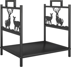 Suporte para Lenha em Metal com Pegas 42,5x33,5x43 cm para Lareira Jardim e Terraço Preto