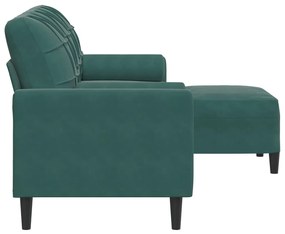 Sofá de 3 lugares com apoio de pés 180 cm veludo verde-escuro