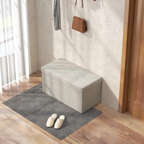 Banco com Armazenamento 84 L Banco de Arrumação Dobrável 76x38x38 cm Estofado em Linho Sintético Creme