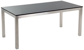 Mesa de refeições em inox e tampo em  granito preto polido 180 x 90 cm GROSSETO Beliani
