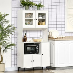 Armário de cozinha com 3 compartimentos 90 x 40 x 180 cm, compartimentos abertos, prateleiras ajustáveis, portas com vidro, passacabo, branco