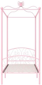 Estrutura de cama com dossel 90x200 cm metal cor-de-rosa