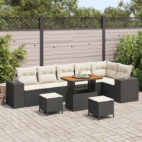 Conjunto de Sofá Jardim de 9 Peças com Almofadas Preto Rattan Acácia