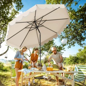 Guarda-sol 300 x 251 cm com manivela, inclinação com botão, ventilação superior e 8 varas para piscina ou praia, bege