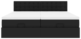 Cama otomana com colchões&amp;LEDs 160x200cm couro artificial preto