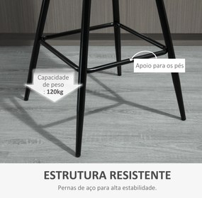 Conjunto de 2 Bancos de Bar com Encosto e Apoio para os Pés Bancos Altos Acolchoados de Estilo Nórdico 45x47x88 cm Cinza
